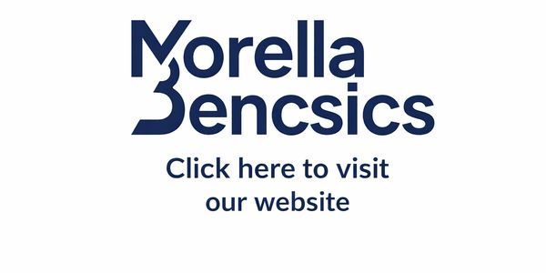 Logo of Morella Bencsics with website prompt.