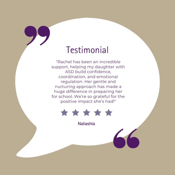 Testimonial praising Rachel's support for a child with ASD.