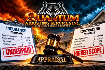 Comparison between insurance and contractor estimates with appraisal in the center.