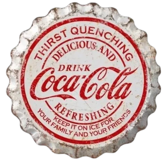 Coca Cola Bottle Cap Tin Sign with Weathered Look Soda Pop Coke