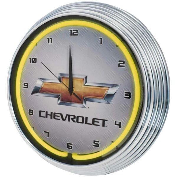 15" CHEVY BOWTIE NEON CLOCK CHEVY CLOCKS CHEVROLET BOWTIE NEONS