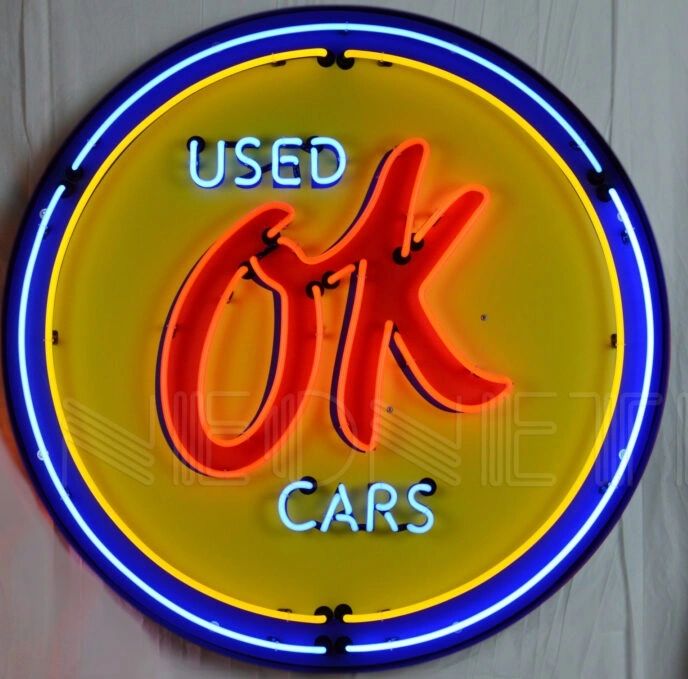 3 foot OK Used Cars Neon Sign in Steel Can FREE U.S