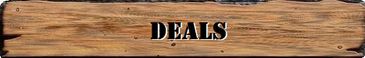Wooden sign with the word 'DEALS' stenciled in black.