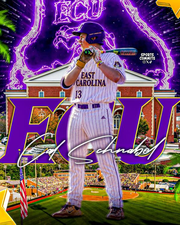 Baseball player from East Carolina poised to bat.