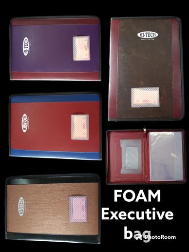Collection of HI-TECH foam executive bags in various colors with card slots.