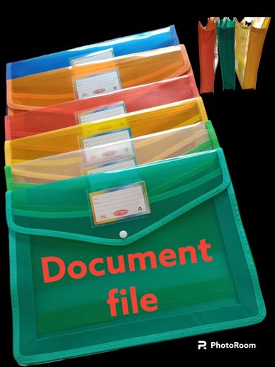 Colorful plastic document file folders in various colors for organizing papers.