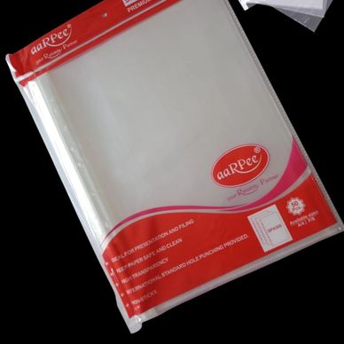 Clear plastic document sleeves for filing and presentation.