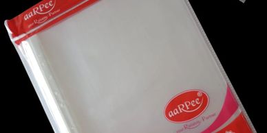 Clear plastic sheet packaging with red and white branding from aarPee.
