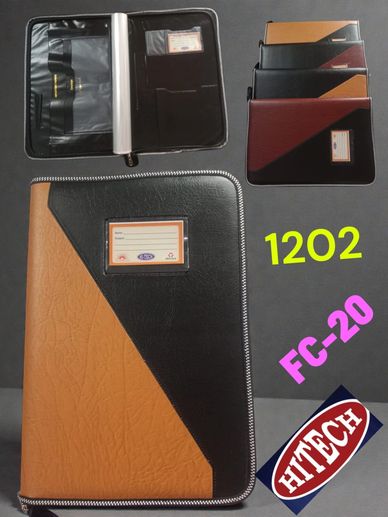 Leather document folders with zipper and ID window in multiple colors.