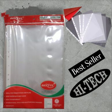 Plastic sheet protectors and color swatches with 'Best Seller' and 'HI-TECH' labels.