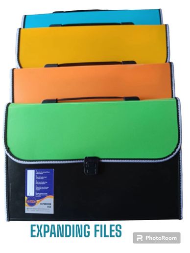 Colorful expanding file folders stacked together for organized document storage.