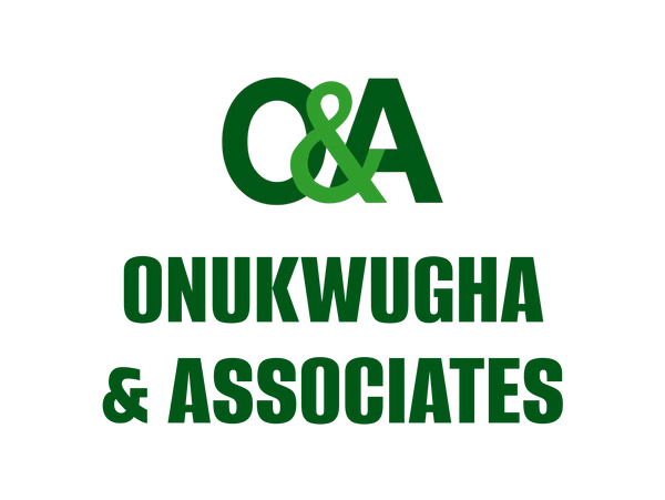 Logo for Onukwugha & Associates featuring green letters.