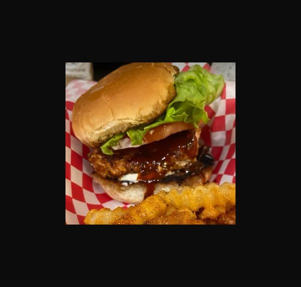 BBQ Pan seared chicken breast sandwhich with crinkle cut fries seasoned with Nashville Brown Sugar S