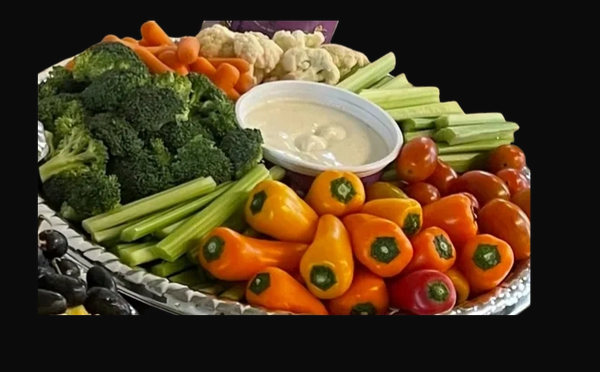 Custom veggie tray sweet peppers, celery, broccoli, cauliflower, veggie dip, 