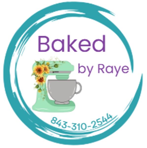 Logo for Baked by Raye featuring a mixer and coffee cup.