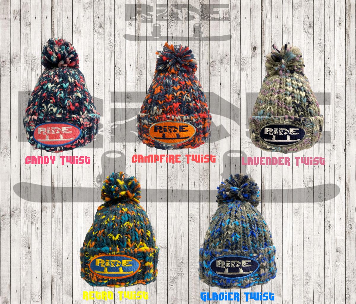 Snowboard Ride Twister Pom Pom Beanies