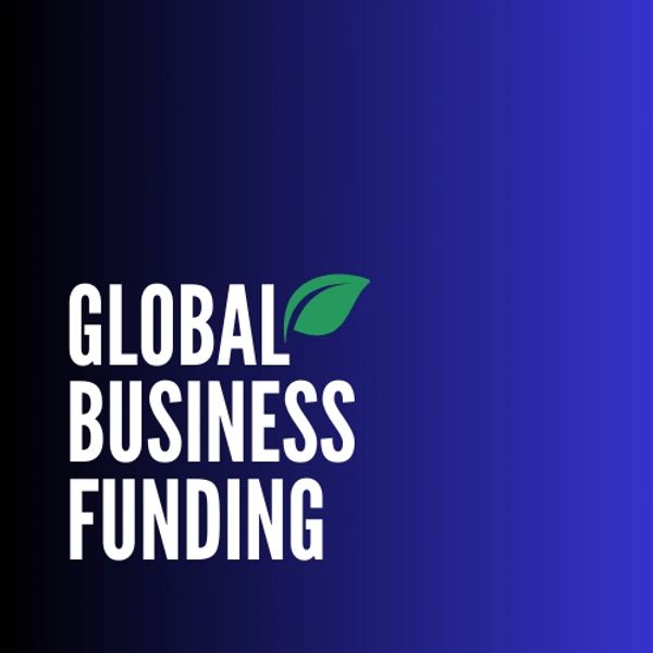 Logo for Global Business Funding with a green leaf on blue gradient background.