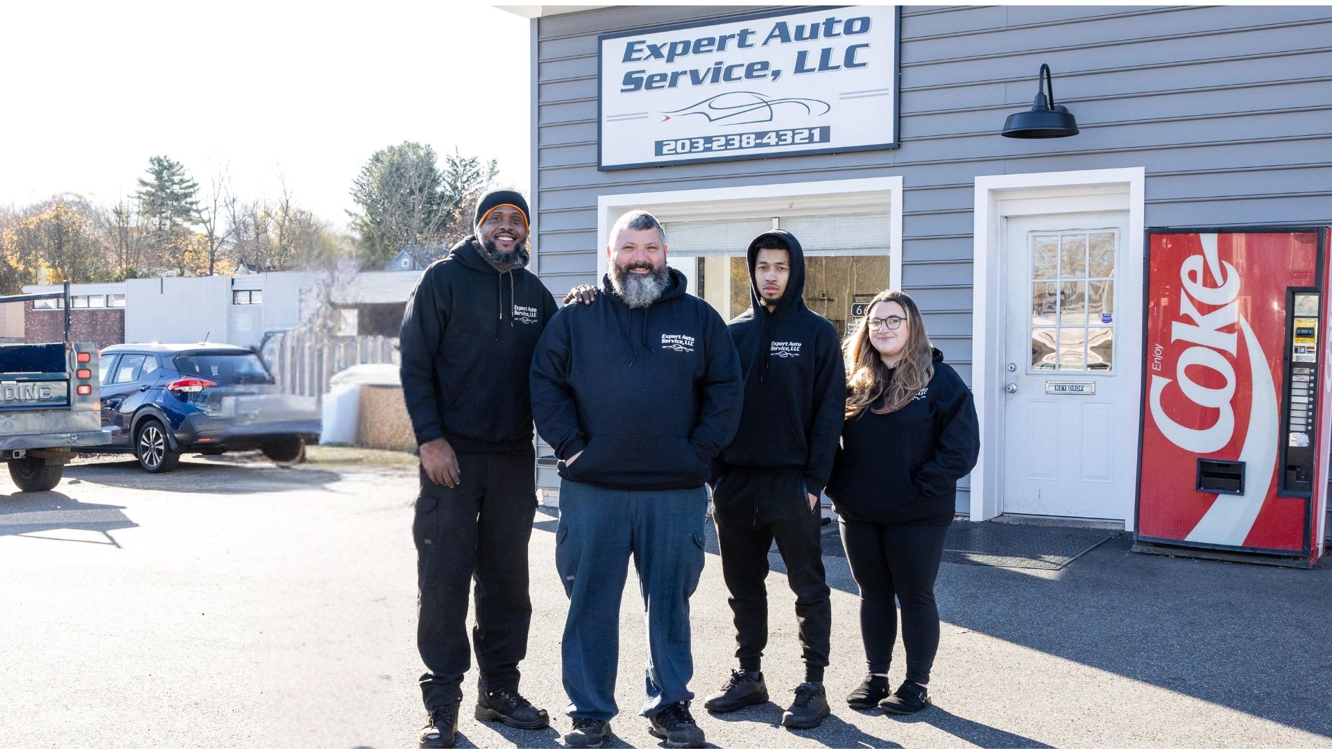 Expert Auto Service staff standing outside the Meriden CT auto repair shop.