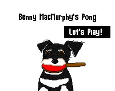 Pixel art dog holding a ping pong paddle with game title and play button.