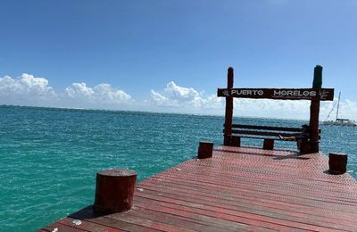 Beautiful clear blue sea from the pier at Puerto Morelos Mexico!