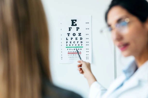 Patient completing a visual acuity test