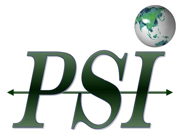 Logo of PSI with a globe and arrow running through the letters.