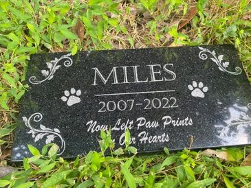 Black granite engraved pet memorial marker