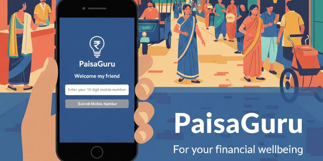 Illustration of PaisaGuru app welcoming users for financial wellbeing.