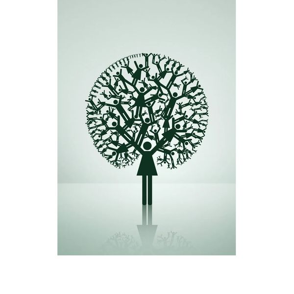 Illustration of a tree made of human figures forming branches.