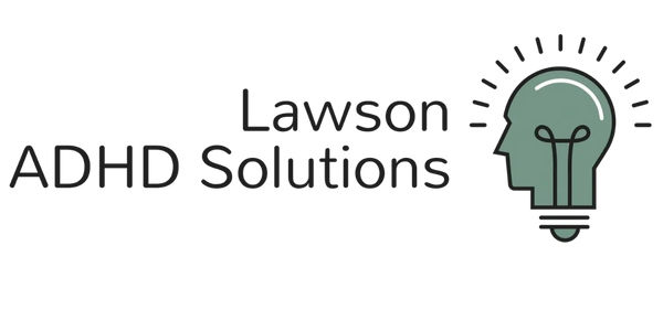 Logo for Lawson ADHD Solutions featuring a lightbulb with a head silhouette.