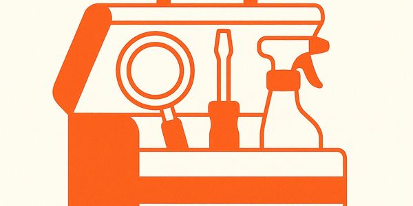 En illustration av en verktygslåda med verktyg som symboliserar service och underhåll av datorer.