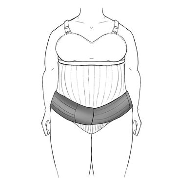 Illustration of a maternity support belt on a woman's torso.
