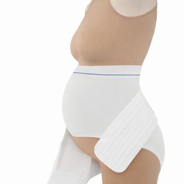 Pregnancy support belt worn by a woman to relieve abdominal pressure.