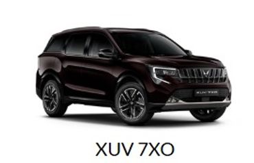 Black Mahindra XUV 7XO SUV with sleek, modern design.