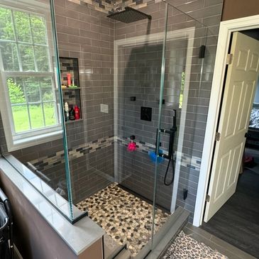 custom shower Kustom shower rain head glass shower doors shower bench www.krosshomeimprovements.com