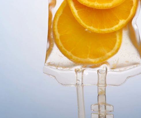 IV bag filled with orange slices instead of liquid.