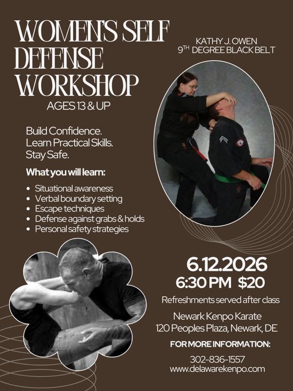 Flyer for a women's self-defense workshop with practical skills training and safety strategies.