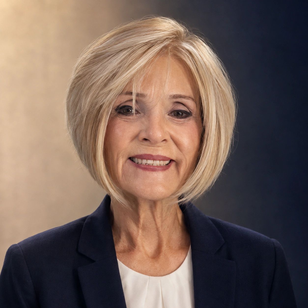 Professional portrait of an elderly woman with blonde hair.