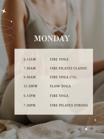 Monday yoga and Pilates class schedule.