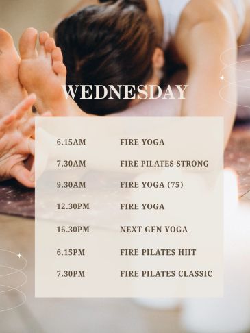 Yoga and pilates schedule for Wednesday.