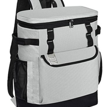 White and black insulated cooler backpack.