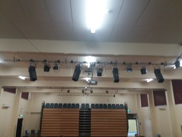 Lighting rig in school hall.