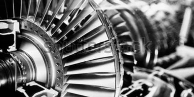 Close-up of jet engine turbine.