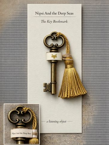 An ornate key bookmark with a golden tassel.