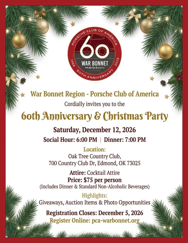 Invitation to War Bonnet Region Porsche Club's 60th Anniversary &amp; Christmas Party.