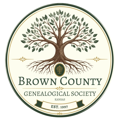 Brown County Genealogical Society logo with tree and roots.