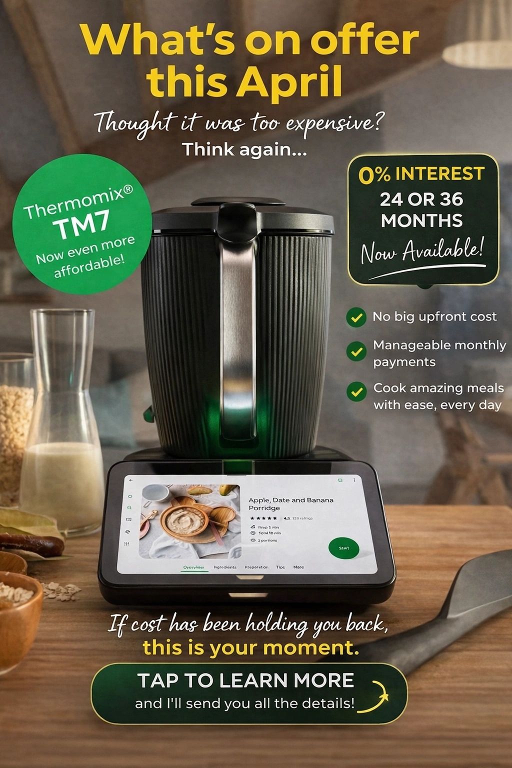 Thermomix TM7 now affordable with 0% interest over 24 or 36 months.