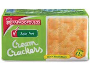 Pack of Papadopoulos sugar-free cream crackers.