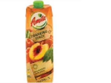 A carton of Amita peach juice.
