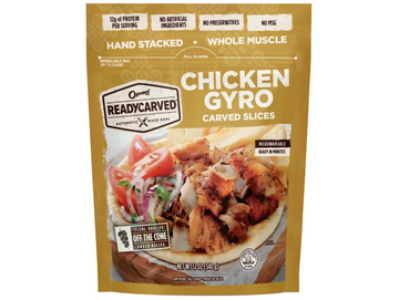 Package of carved chicken gyro slices.